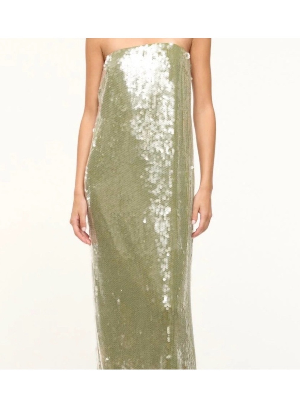 Staud Casey Strapless Olive Sequin Column Dress